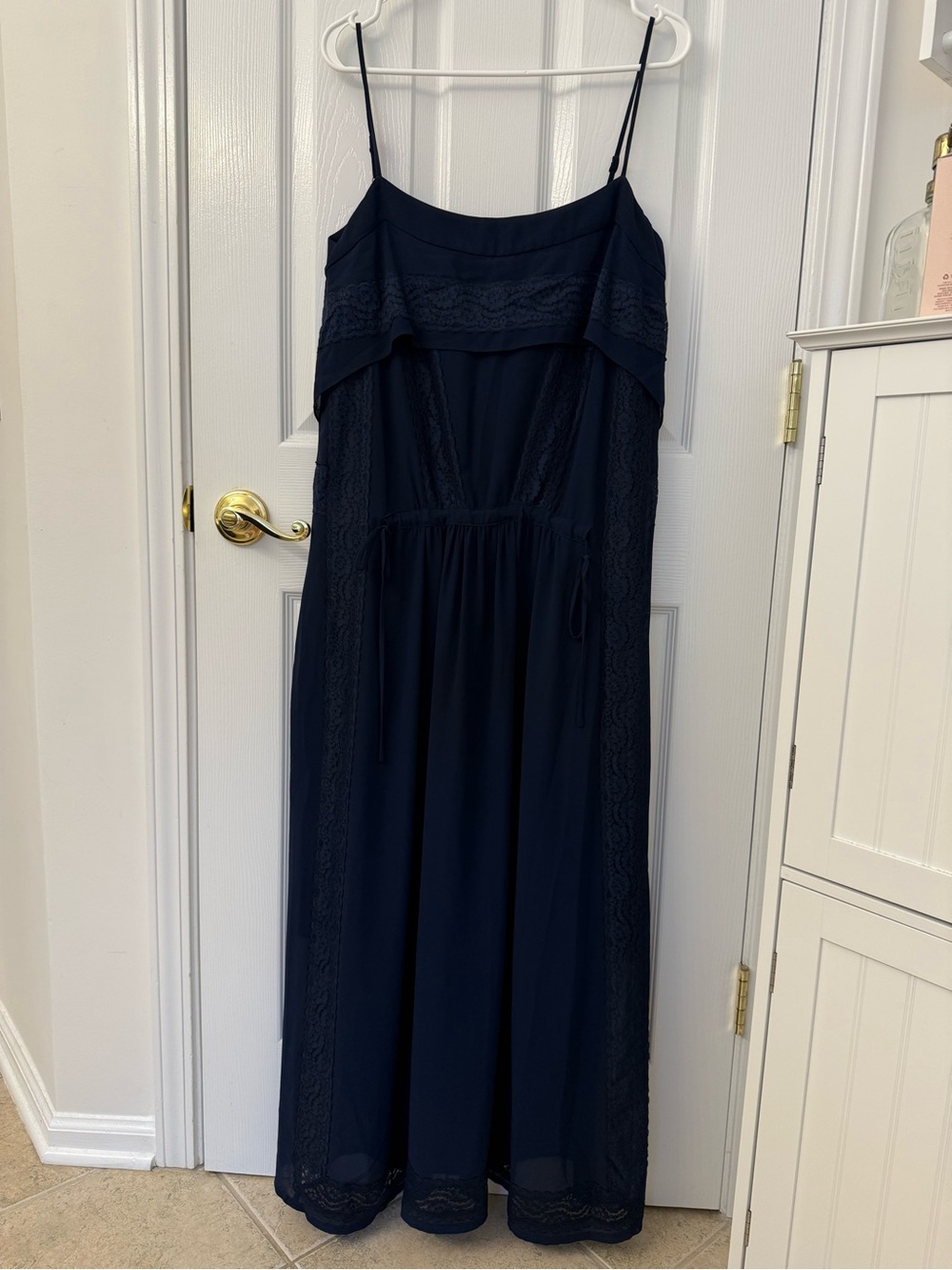 Les Petites Spaghetti-Strap Navy Lace-Panel Maxi Dress